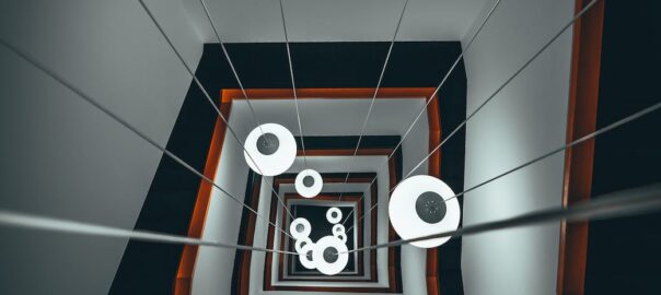pendant lamps in spiral stairs