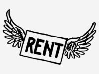 Flying rent sign drawing, vintage